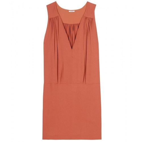 Miu Miu Crêpe Kleid Mit Raffung Orangebraun