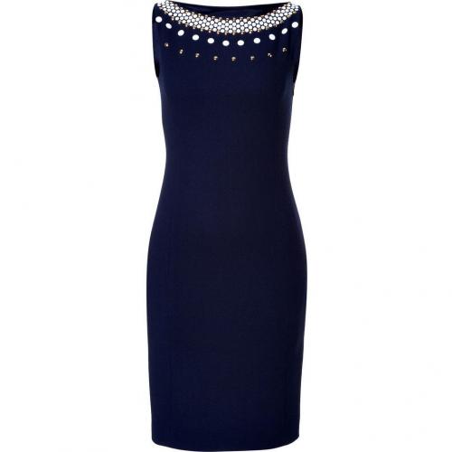 Moschino Navy/White Dot Stud Embellished Wool Dress