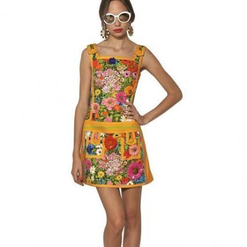 Moschino Paillettenblumen Auf Baumwoll Stretch Kleid