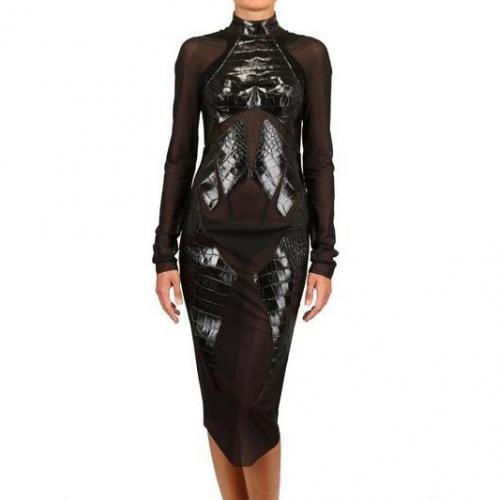 Mugler Croco Druck Einsatz Spandex Netz Kleid