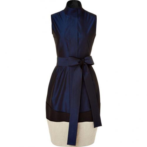 Narciso Rodriguez Night Blue Belted Dress with Contrast Trim
