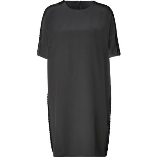 Neil Barrett Slate Silk Dress with Leather Trim