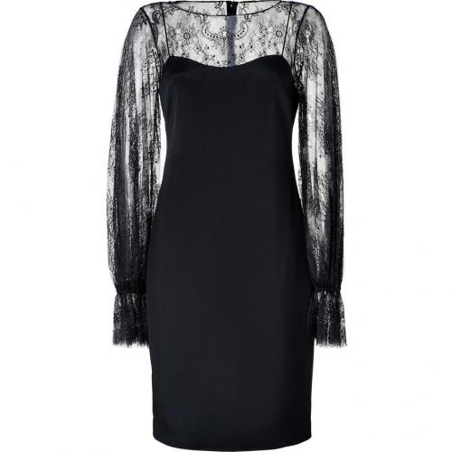 Notte by Marchesa Black Silk Bateau Long Sleeve Lace Dress