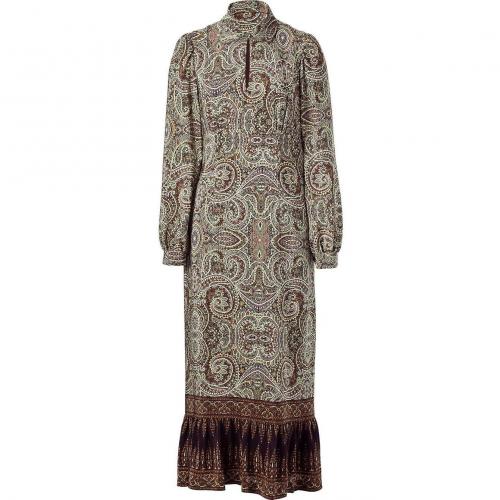 Paul & Joe Khaki Multi Collor Print Silk Maxi Dress