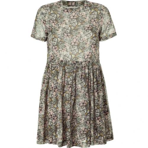 Paul & Joe Sister Grey/Rose/Mint Floral Print Silk Dress