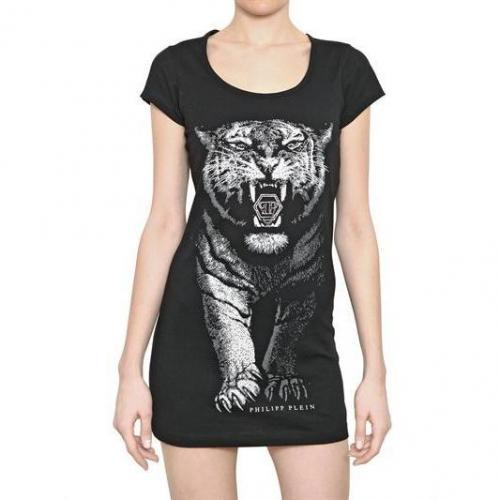 Philipp Plein Swarovski Druck Baumwoll Jersey Kleid