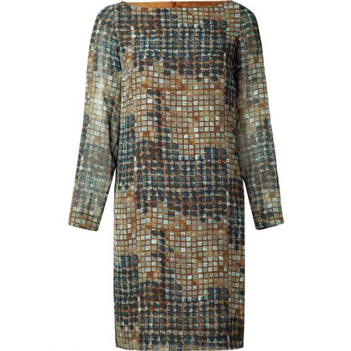 Piazza Sempione Mud/Petrol Printed Silk Dress