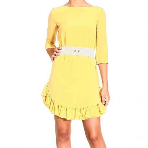 Pinko Kleid Gelb mit weißem Taillenbund