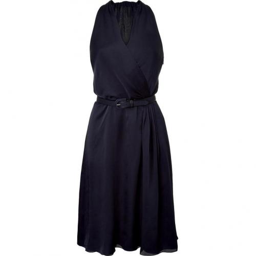 Ralph Lauren Black Navy Satin Face Mousseline Daphne Ann Dress