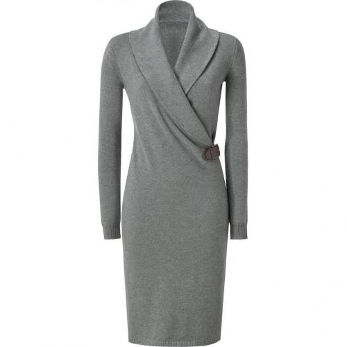 Ralph Lauren Black Steel Melange Cashmere Shawl Collar Dress