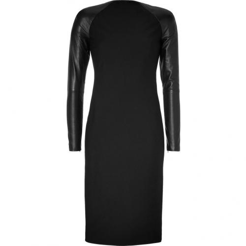 Ralph Lauren Collection Black Wool-Crepe Megan Dress with Leather Sleeves