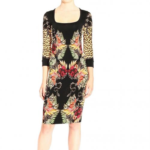 Roberto Cavalli 3/4 sleeve jersey animal print jersey sheath dress