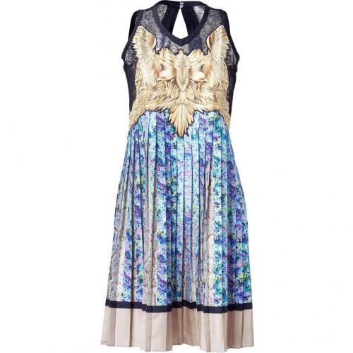 Roberto Cavalli Azur&Cream Printed Plisseé Pleated Silk Dress