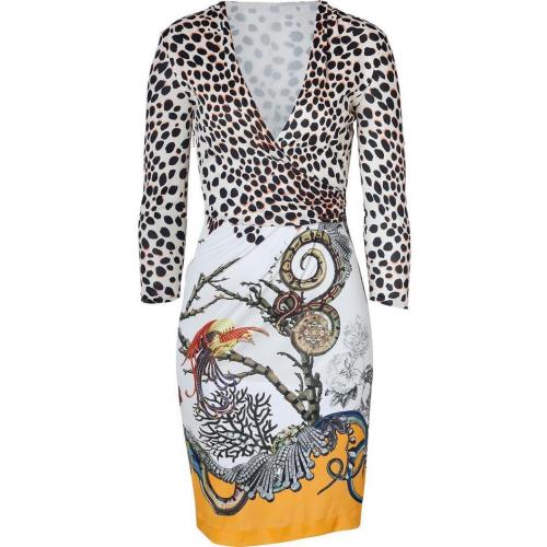 Roberto Cavalli Beige/Papaya Snake and Leo Print Dress