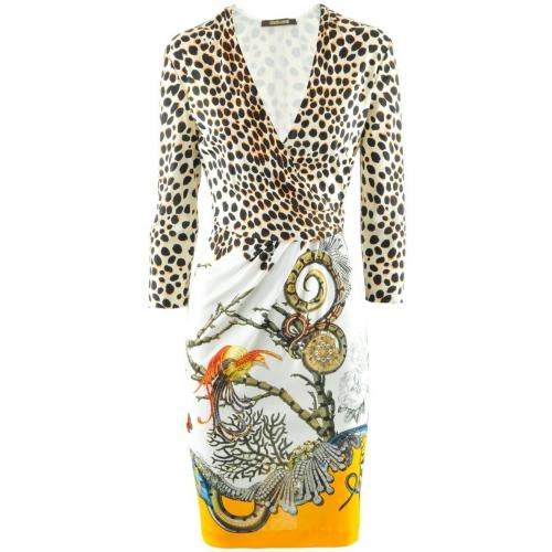 Roberto Cavalli Ecru Leo Multi Print Dress