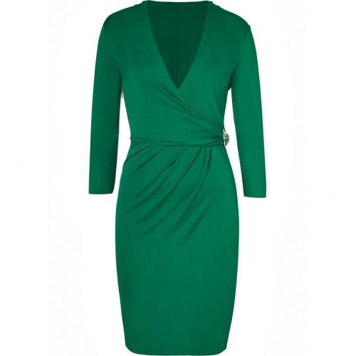 Roberto Cavalli Emerald Green Draped Dress with Brooch