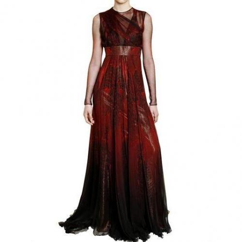 Roberto Cavalli Feder Druck Seiden Chiffon Kleid