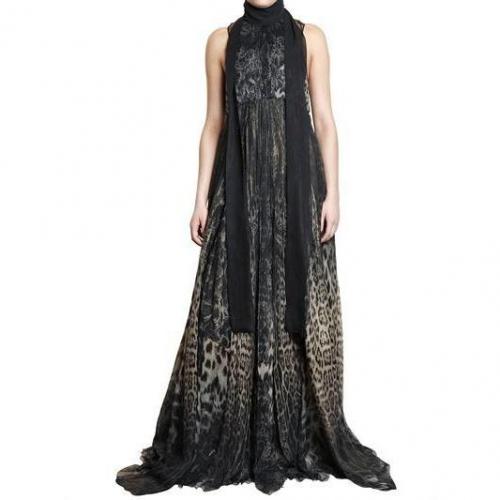 Roberto Cavalli Kleid Print Auf Seiden Chiffon