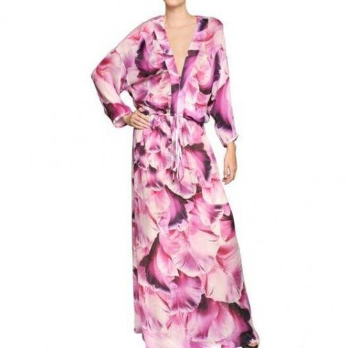 Roberto Cavalli Langes Bedrucktes Seiden Chiffon Kleid