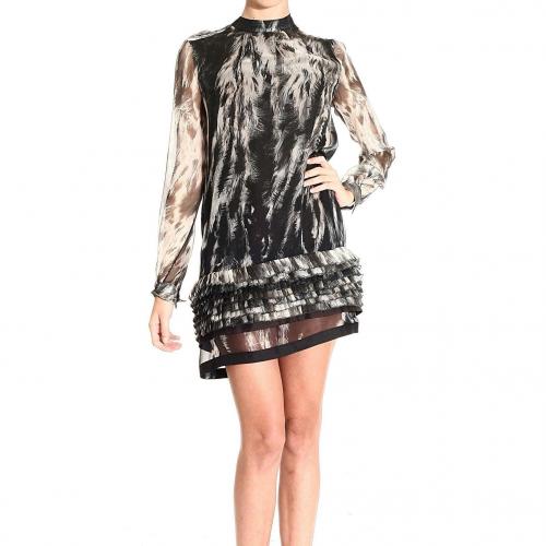 Roberto Cavalli Long sleeve round neck feathers print dress