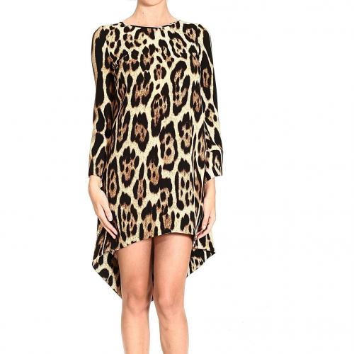 Roberto Cavalli Long sleeve round neck flared asymmetric dress