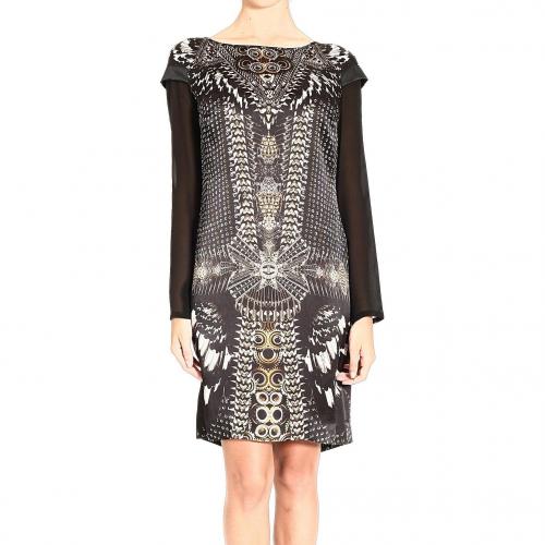 Roberto Cavalli Long sleeve round neck silk print dress