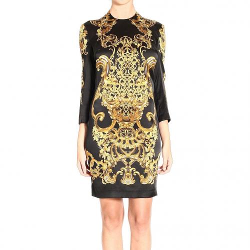 Roberto Cavalli Long sleeve silk baroque print dress