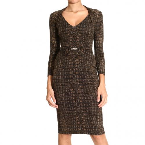 Roberto Cavalli Long sleeve v neck jersey crocodile print dress