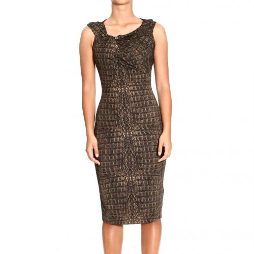 Roberto Cavalli Short sleeve curled jersey crocodile print dress