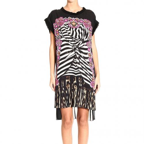 Roberto Cavalli Short sleeve silk print tunic dress