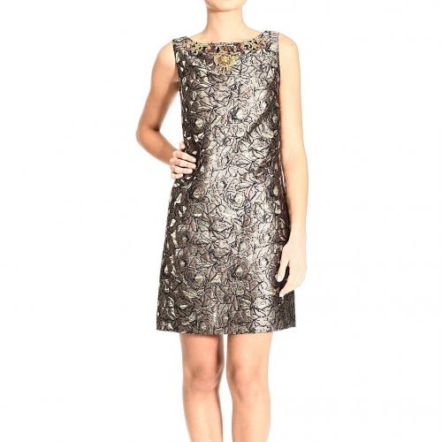 Roberto Cavalli Sleeveless brocade lurex stones cuts behind dress