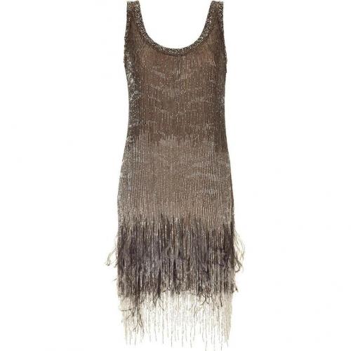 Roberto Cavalli Topaz Beaded Feather Fringed Dress