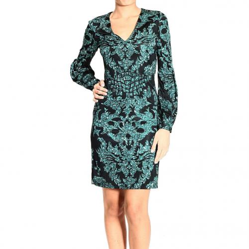 Roberto Cavalli V neck long sleeve jersey sequin print dress