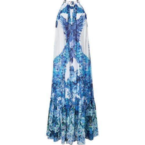 Roberto Cavalli White/Peacock Printed Maxi Dress