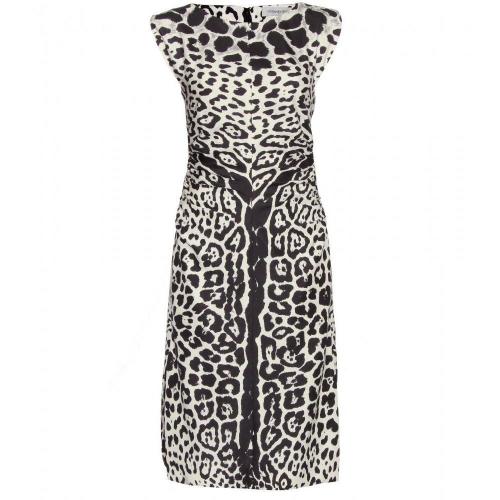 Saint Laurent Seidenkleid Mit Animalprint Grau