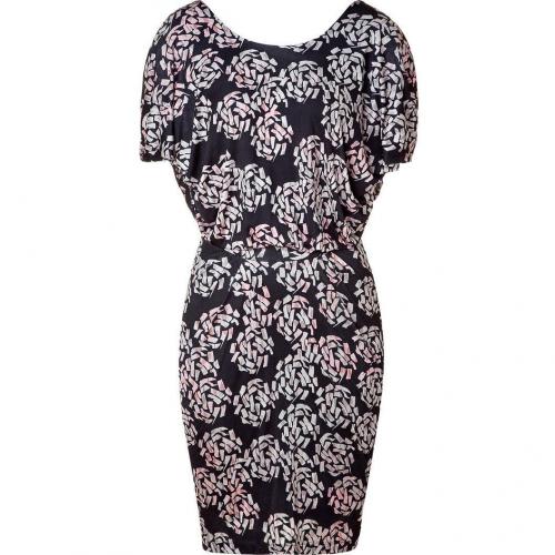 Saloni Black and Pink Geometrical Rose Print Dress
