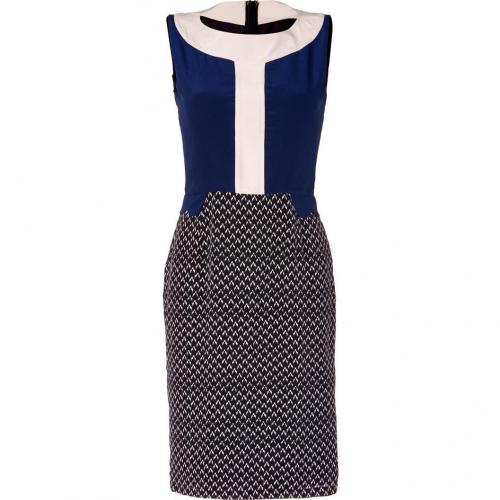 Saloni Navy/Bone Arrow Print Silk Colette Sheath Dress