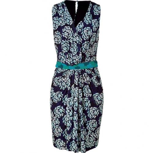 Saloni Navy Rose Geometrical Rose Print Dress