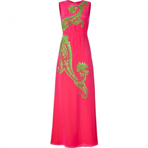 Saloni Neon Pink/Lime Green Embroidered Silk Dress