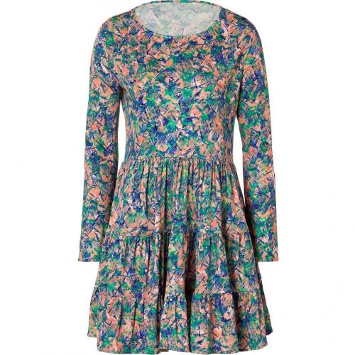 Saloni Peach Bird Print Silk Jersey Dress
