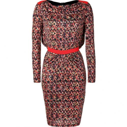 Saloni Red-Fluo Diamond Print Bead Embellished Silk Jersey Dress