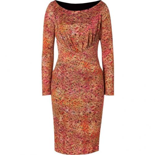 Saloni Salmon Bamboo Print Silk Jersey Dress