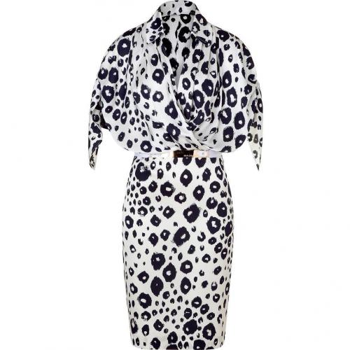 Salvatore Ferragamo Ivory and Night Animal Print Silk Dress with Belt