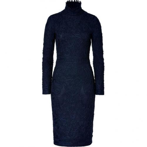 Salvatore Ferragamo Midnight Blue Embroidered Wool Dress