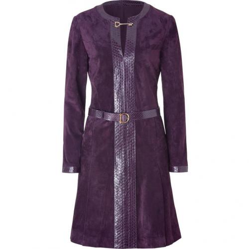 Salvatore Ferragamo Plum Python Trim Suede Dress