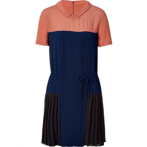 Sandro Navy Multi Color Dress with Belt