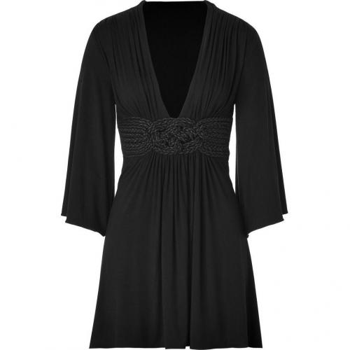 Sky Black Jersey Dress with Woven Sash Detail