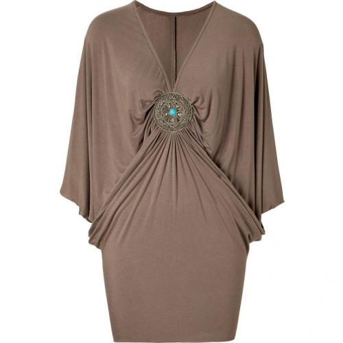 Sky Taupe Dolman Sleeve Martine Dress with Brooch