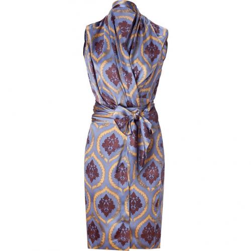 Sophie Theallet Silver Blue Baroque Print Silk Wrap Dress