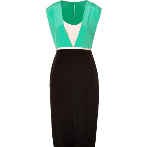 Tibi Black and Mint Color Block Silk Dress